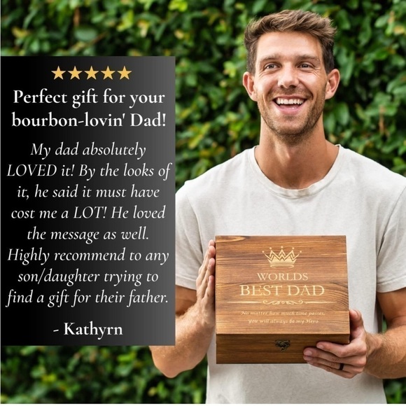 Brand New "World's Best Dad" Whiskey Glass Gift Set Wooden Engraved Box Stones - Picture 15 of 16